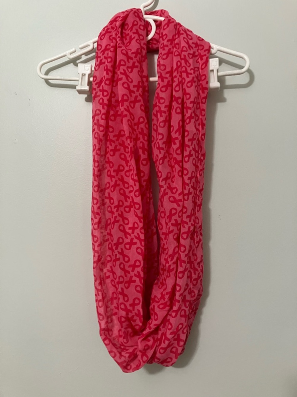 Breast Cancer Pink Infinity Scarf with Ribbon Print